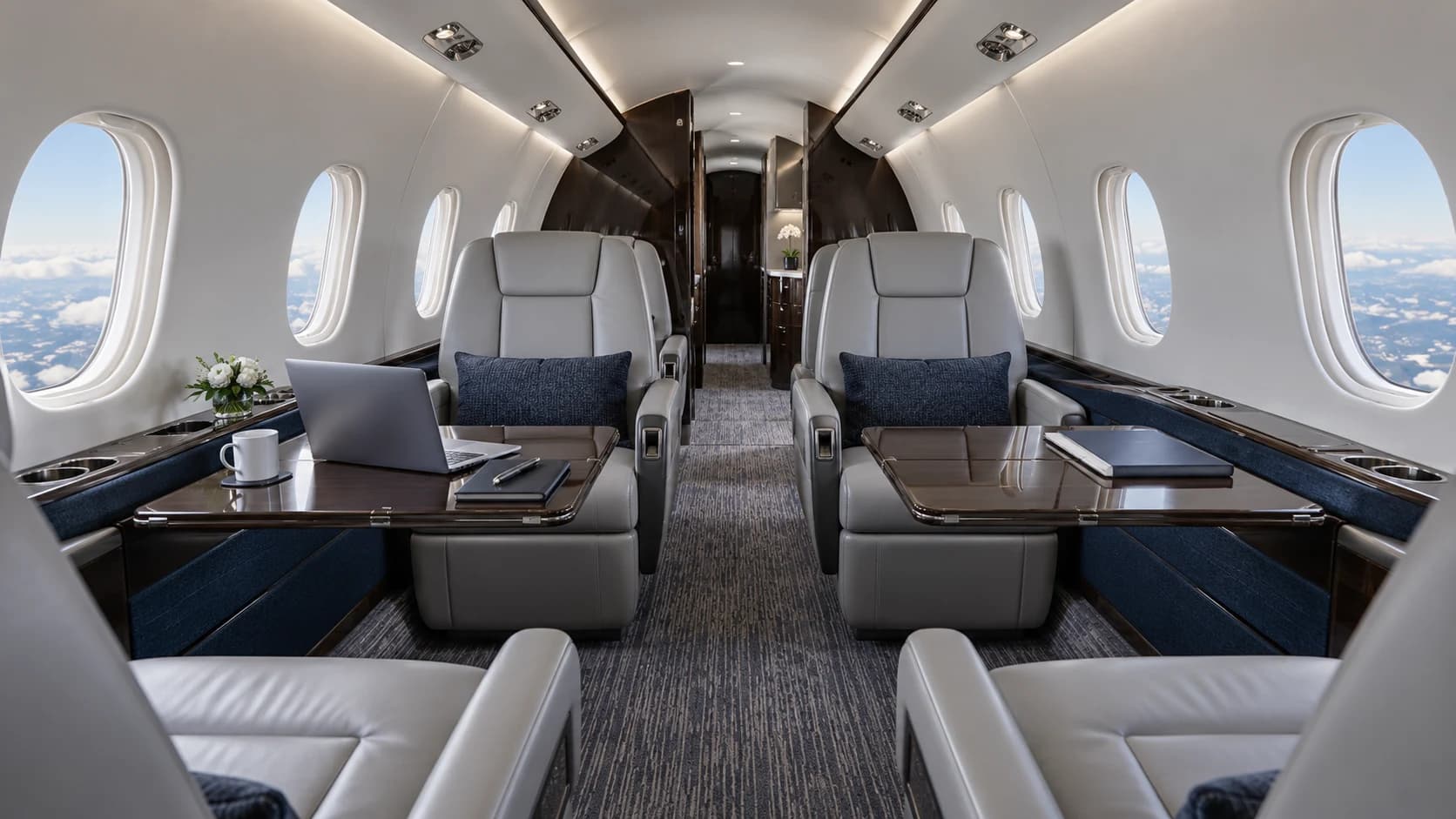 Midsize private jet cabin